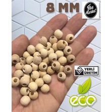 Tr 8 mm Ham Ahşap Boncuk (50 Gram Ort 205 Adet) Delik Çapı 3mm Makrome Takı Bileklik Tahta