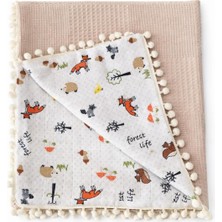 Tr 110X110 cm Müslin ve Bej Waffle Kumaş Bebek Battaniyesi