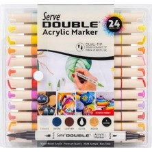 Odea Tr Double Çift Uçlu Akrilik Marker Kalem Seti Fırça ve Keçeli Uç 24 Renk SVDAM24P