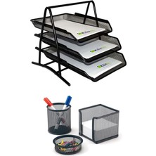 Tr A4 Evrak Rafı Metal Üçlü Perfore 3'lü Set (Kalemlik, Ataşlık)