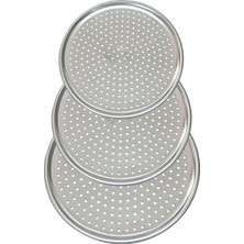 Odea Tr 3'lü Set Lüx Delikli Pizza Tepsisi Lahmacun Pide Tepsisi 28-32-36 cm Krom