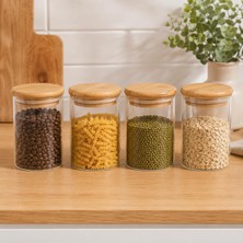 Odea Tr 4'lü 300 ml Bambu Kapaklı Cam Kavanoz Seti, Silikon Contalı Şeffaf Baharatlık ve Saklama Kabı, Çay Kahve Şeker Baharat Kuruyemiş Kavanozu