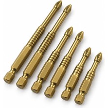 Odea Tr 6'li Bits Vidalama Seti, Mıknatıslı Titanyum Kaplama Ph2 Yıldız Matkap Ucu, 50-65-90 mm Uzun Bits Uç Takımı, 1/4 Inç Hex Şaftlı Tornavida Matkap Vidalama Ucu Seti