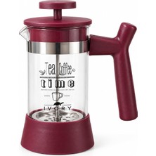 Odea Tr Cam French Press Kahve ve Bitki Çayı Demliği, Pistonlu Metal Filtreli, Kulplu Coffee Time Baskılı Kahve Presi 350 Ml, Bordo