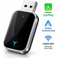 Tr 2'si 1 Arada Kablosuz Carplay Android Auto Adaptörü, USB Type-C Dönüştürücü