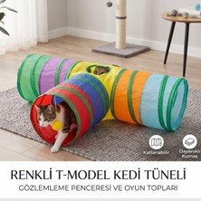 Odea Tr T-Model Kedi Oyun Tüneli 3 Yollu Katlanabilir Pencereli Ponpon Oyuncaklı Kedi Tüneli 80X50 cm