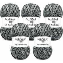Odea Tr Kadife Ip, 5'li Paket 5X100 Gr. 120 Mt., Soft Chenille BULKY%100 Mikro Polyester, Amigurumi, Oyuncak, Bebek Battaniyesi, Yumuşak, Lüks & Canlı Renkler, 1049-KOYU Gri