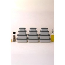 Odea Tr 12'li Dikdörtgen Saklama Kabı Seti (0,43ML-0,83ML-1.6L-2.6L) Mikrodalga ve Dondurucu Uyumlu,grı