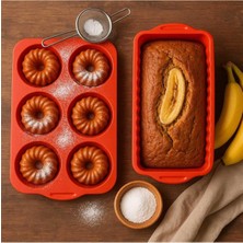 Odea Tr Ckm Silikon Silikon Baton Kek Kalıbı ve Figürlü 6lı Tepsi Muffin Kalıp Kırmızı Kek Kalıbı Kırmızı