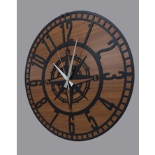 Odea Tr Modern Roma Rakamları Büyük Duvar Saatleri, Yuvarlak Metal, Sessiz, Oturma Odası, Mutfak, Yatak Odası, Bahçe, Vintage Dekor, Siyah (Pusula Ceviz, 50CM)