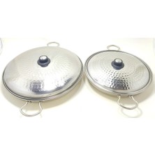 Odea Tr 40 cm + 30 cm Çapında 2'li Krom Çelik Kapaklı Saç Kavurma Tava