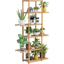 Odea Tr Bu Uzun Bitki Standı Iç Mekan Dış Mekan - Birden Fazla Bitki Için 6 Katmanlı Bambu Merdiven Bitki Standı - Köşe Bitki Rafı Çiçek Standları Oturma Odası Balkon Için Teşhir Rafı A (Ahşap)