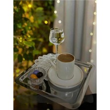 Odea Tr 6'li Lüx Kare Paslanmaz Çelik Gümüş Renk 21X21CM Kahve Servis Sunum Tepsisi