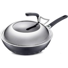Odea Tr Yapışmaz Wok Pan 30CM Kapaklı, Gaz Indüksiyonu Için Sert Eloksallı Alüminyum Karıştırma Tavası