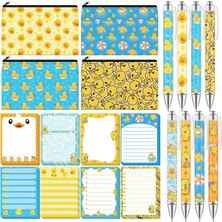 Odea Tr 20 Parça Ördek Hediye Seti Kalemlerle Sevimli Yapışkan Notlar, Kalem Çantaları, Makyaj Çantaları, 7 x 10 cm Sevimli Not Defterleri, Komik 1,0 mm Tükenmez Kalemler, Kadınlar Için Ofis
