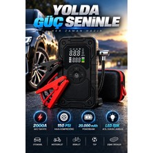 Odea Tr Akü Takviye Cihazı 20000 Mah 2000A Tepe Akımlı, 150 Psı Dijital Hava Kompresörlü Powerbank, LED Işıklı 4'ü 1 Arada 12V Jump Starter EH02