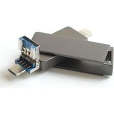 Odea Tr DK06 Çok Girişli USB 3.0 Flash Bellek, Yüksek Hızlı Okuma/yazma, Otg Micro USB ve Lightning, Metal Gövde, Darbe ve Su Dayanıklı, Anti-X-Ray, Anti Manyetik, Sıcaklığa Dayanıklı, Gri (256, Gb)