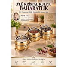 Odea Tr 304 Paslanmaz Çelik Gold 3'lü Standlı Baharatlık Seti Kristal Kulplu