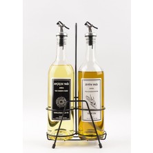 Odea Tr 2'li 750 ml Zeytinyağı Sıvıyağ Şişesi Cam Yağdanlık Siyah Stantlı Akıtıcılı Yağlık 750ML