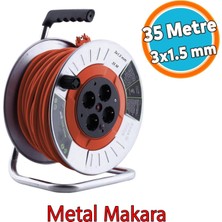 Odea Tr Metal Seyyar Makaralı Cca Kablo 4 Prizli Monofaze Uzatma Kablosu 3x1.5 mm Ttr Kablo 35 Metre