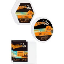 Odea Tr Kare Yuvarlak ve Altıgen Tuval 30 cm 2 Li 1 Paket 30X30 cm Arkadan Zımbalı Astarlı Resim Tuvali Akrilik Yağlı Boya
