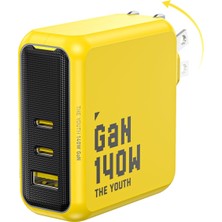 Odea Tr Youth 3 Portlu Şarj ADAPTÖRÜ,140W Şarj Cihazı, Gan+ Hızlı Şarj Istasyonu, Sarı