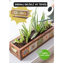 Odea Tr El Yapımı 5 Meksika Çinili Dekoratif Modern Ahşap Dikdörtgen Kaliteli Bahçe Balkon Saksı Saksılık