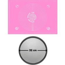 Odea Tr 2'li Set Pembe Silikon Hamur Açma Matı 45X65 cm ve Pizza Tepsisi 32 cm