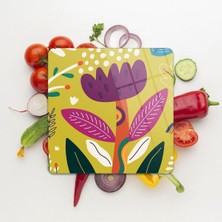 Odea Tr Cam Kesme Tahtası Kare Renkli Çiçek Desenli 30 x 30 cm