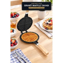 Viracasa Granit Waffle Tavası 20 cm Ocak Üstü Döküm Ahşap Saplı Yapışmaz Waffle Yerli Üretim