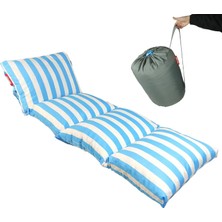 Odea Tr Pofuduk Şezlong Minderi 180X60X12 cm Çantalı Şezlong Yatağı Su Itici Uv Dayanımlı (Çizgili Mavi)