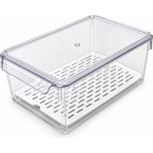 Odea Tr Kapaklı Süzgeçli Buzdolabı ve Dolap Organizeri, Şeffaf Akrilik Saklama Kabı, Sebze Meyve Düzenleyici, Havalandırmalı Kapak (20 x 32,5 x 10 Cm)