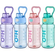 Odea Tr H2O Kilitli Pipetli Matara 800 Ml, Taşıma Kulplu ve Ölçü Göstergeli Plastik Su Şişesi, Lila Mavi Pembe Yeşil Renk Seçenekleri