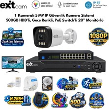 Odea Tr Exitcam 1 Kameralı 5 Mp Ip Poe Güvenlik Kamera Sistemi – 20 Inç Monitör, 500 GB Hdd, 100 Metre Kablo, Sesli ve Gece Renkli