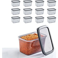 Odea Tr Skali Esnek Kapaklı 12'li Set Dikdörtgen Erzak Bakliyat Saklama Kabı Antrasit 1210 ml