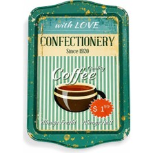 Odea Tr Vintage Kahve Temalı Metal Servis Tepsisi, Turkuaz, 33X22 Cm, Confectionery Tasarım