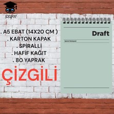 Odea Tr A5 14X20 cm Çizgili 80 Yaprak Üstten Açılır Karton Kapak Telli Hafif Kağıt 1.hamur Perfore Draft Ser