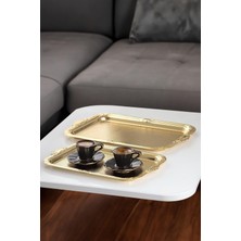 Odea Tr 3332 Paslanmaz 2'li Dikdörtgen Çelik Tepsi Gold -Çay Kahve I?kram Sunum Servis Tepsi Seti