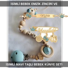 Odea Tr Isimli Bebek Emzik Zinciri ve Künye Seti, Mavi, Erkek Bebek
