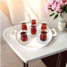 Odea Tr Eceaksesuar Tepsi Ahşap Kulplu Metal Çay Tepsisi Kahve Tepsisi Sunum Kahvaltı 37 cm Orta Boy Tepsi Beyaz 37 x 40