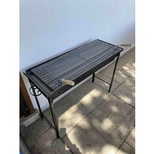 Odea Tr 40X100 cm Oluklu Lama Izgaralı Demir Mangal Barbekü 75 cm Geçmeli Ayaklı Portatif Katlanabilir