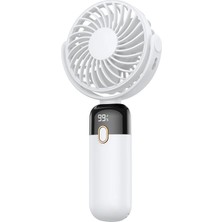 Odea Tr K70 Taşınabilir Şarjlı El Vantilatörü 2400MAH 360° Döner Başlıklı Standlı Dijital Ekranlı Soğutucu Fan Beyaz