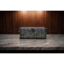 Odea Tr Ahşap Dekoratif Takı ve Mücevher Kutusu - Özel Işlemeli Kilitli Sandık (16X11X6.5 Cm)