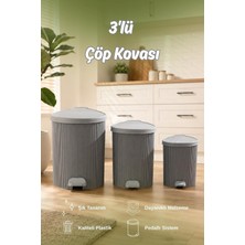 Odea Tr 0709 Stil 3lü Yuvarlak Pedallı Içi Kovalı Çöp Kovası Seti - Banyo Mutfak Çöp Kovası Takımı Antrasit