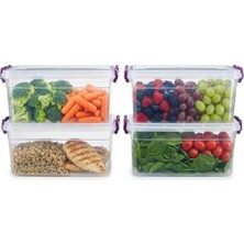 Odea Tr 5,5 L Kapaklı Şeffaf Plastik Saklama Kabı, Mutfak Için 4'lü Set