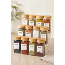 Odea Tr 12'li Bambu Kapaklı Kare Cam Baharatlık Takımı 120 Ml-Baharatlık Seti