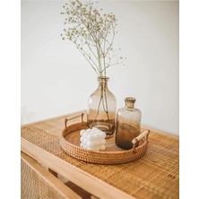 Odea Tr Rattan Kulplu Yuvarlak Tepsi Organizer & Dekoratif Mutfak, Banyo ve Makyaj Sunum Tepsisi