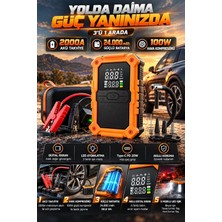 Odea Tr Akü Takviye Hava Kompresörü 150 Psı 24000 Mah 2000 Amper Taşınabilir Araç Lastik Şişirme Pompası Powerbank LED Işık Type-C Hızlı Şarj