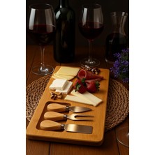 Odea Tr 4 Parça Bambu Peynir Sunum Tahtası ve Çatal - Spatula - Bıçak Seti, Peynir Kesim Panosu Ahşap 36 x 17