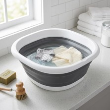 Odea Tr Katlanır Badya 10 Litre, Katlanabilir Çok Amaçlı Leğen, Dayanıklı Esnek Malzeme, Ev Kamp Bahçe Temizlik Çamaşır ve Saklama Için Pratik Gri Beyaz Badya